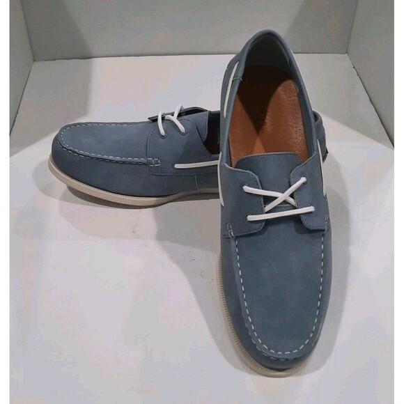 CLUB ROOM Light Blue Elliot Lace-Up Round Moc-Toe Boat Shoes Rubber Sole Size 13 - Picture 4 of 11